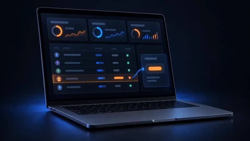 A plan table on a laptop screen with one orange outlined line highlighted, a value being pulled out of that line along a blue arrow into a side panel